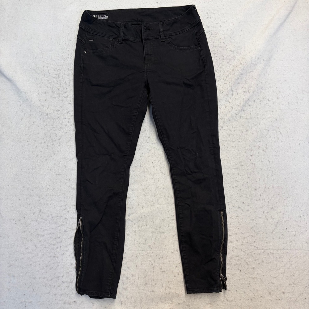G-Star Raw Lynn Zip Mid Skinny Ankle Womens 30x32 Black Denim Ankle Zip Jeans